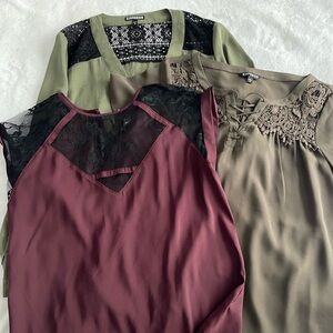 3 Express Women’s Blouses/Tops Lace Medium, Fall Colors!